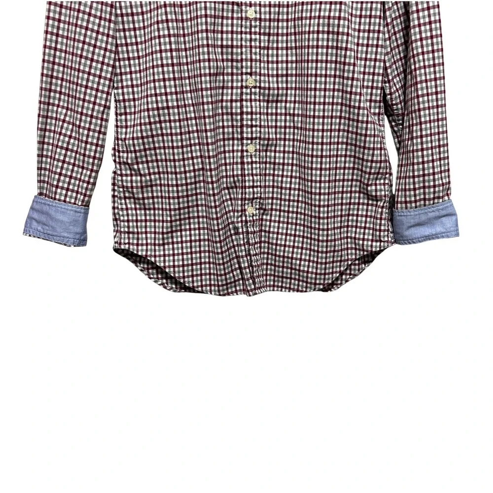 Banana Republic Mens Preppy Academia‎ Button Shirt M Maroon Gray Gingham Slim
